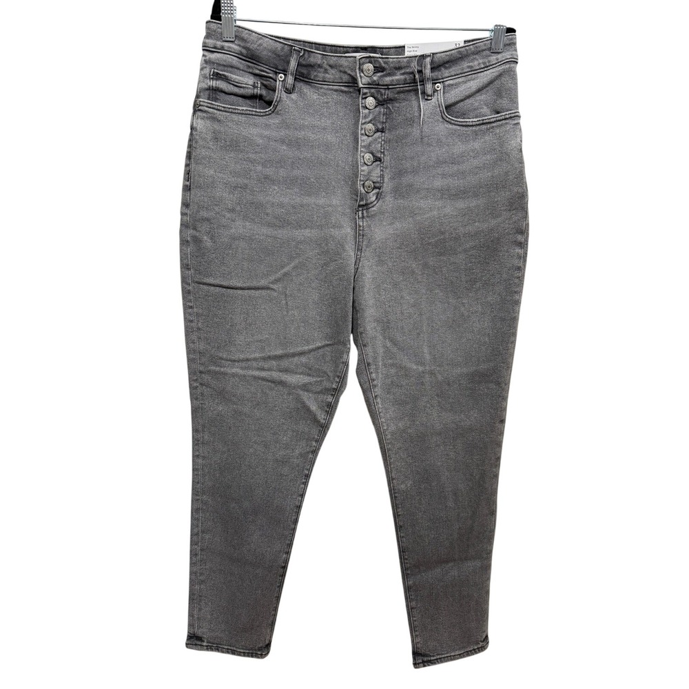 Loft The Curvy‎ Skinny High Rise Grey Button Fly Jeans Size 32 14 Regular NWT